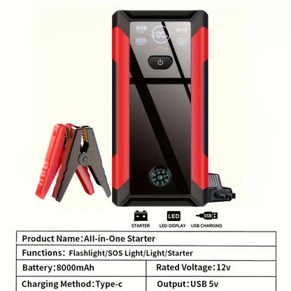7-in-1 Portable Car Jump Starter 10000mAh – Multi-Functional Emergency Battery Booster with LED Emergency Light for Gas (2.64 Gal) & Diesel (2.38 Gal) Engines, Car Emergency Tool Kit