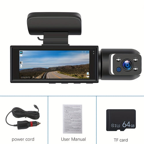 Dual Dash Cam Front & Inside 1080P – IR Night Vision, 150° Wide Angle, Loop Recording, Car DVR Camera with 32GB/64GB SD Card Option, 2" or 3.16" Screen