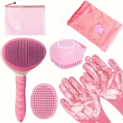 Dog Grooming Kit 6 Piece – Brush, Silicone Washing Gloves, Microfiber Towel & Shedding Tool, No Power Required, Essential Pet Care Set for Shiny Coat, Gift for Dog Owners