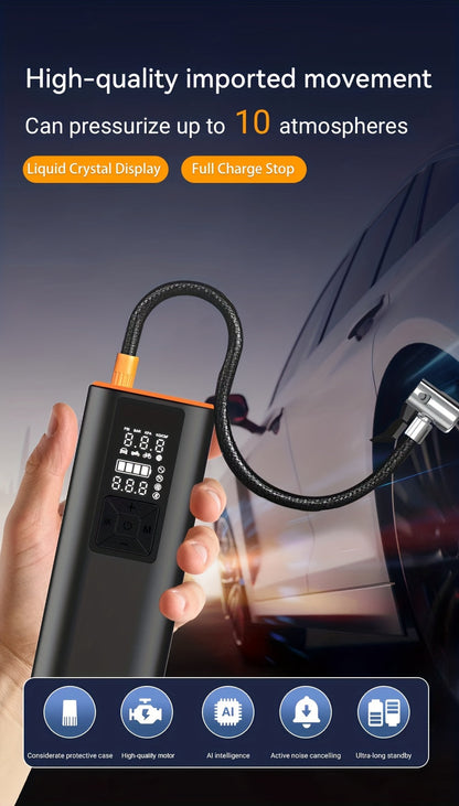 Portable Tire Inflator 150 PSI Wireless Air Compressor – Digital Pressure Gauge, Auto Shut-Off, LED Light, Dual Power 6000mAh Battery + 12V Cord, 4 Preset Modes for Car Motorcycle Bike Ball