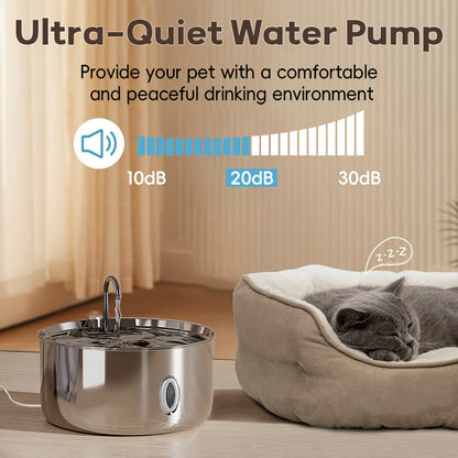 Stainless Steel Pet Water Fountain 236oz 7L Automatic Cat & Dog Water Dispenser with Replacement Filters USB Powered Water Level Window – FT007 Model