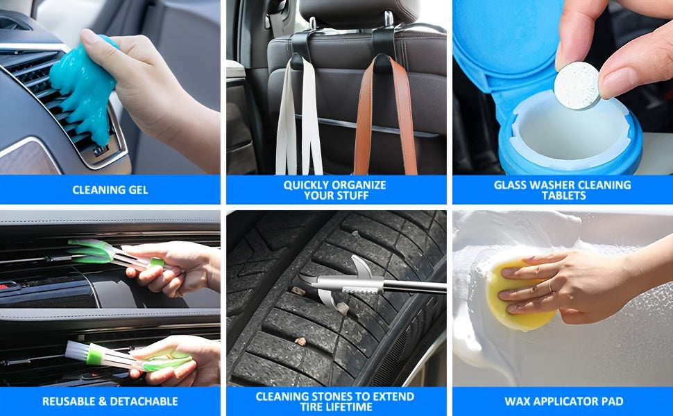 Car Wash Detailing Kit 19 or 41 Piece Handheld Vacuum Collapsible Bucket Tire Brush Windshield Tool Snow Shovel Cleaning Gel Complete Car Care Set Yellow Pink