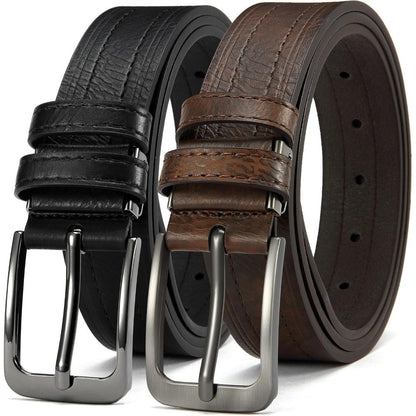 2-Pack Men's Leather Dress Belt with Gift Box – 1.25" Classic Single-Pin Removable Buckle, Adjustable Trim-to-Fit Waist 30"-52", Black & Brown Business Casual Belt for Jeans, Work & Outdoor