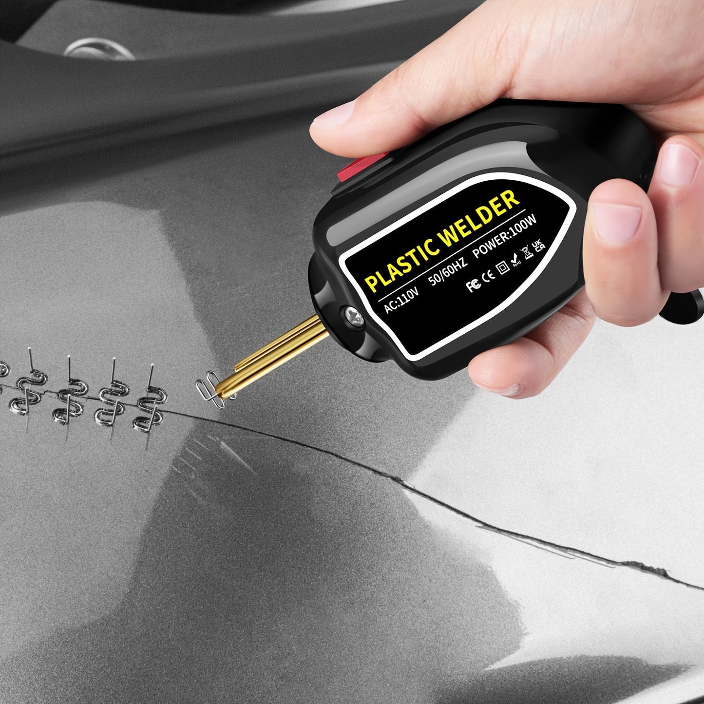 100W Plastic Welding Repair Kit with 250 Staples – Hot Staple Gun Welder for Car Bumper Repair, Auto Body Plastic Restoration, Fender & Fairing Fix, DIY Plastic Welder Tool for Home & Auto Use