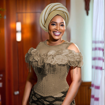 Nigerian Wedding Turban Hat for Women Elastic Polyester Sponge Festive Headwear Button Closure Religious Occasion 10 Colors