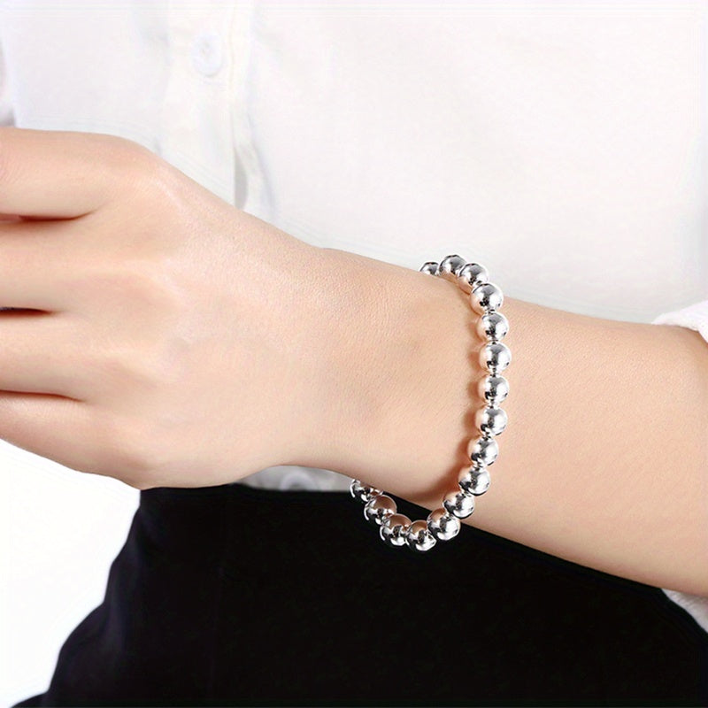 S925 Sterling Silver Beaded Bracelet Set for Women 3pcs – Handcrafted Stackable Round Bead Bracelets, Minimalist Daily Wear & Valentine’s Day Gift, Total Weight 15.68g