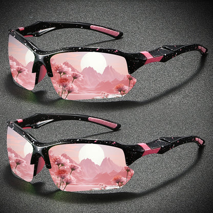Women's Polarized Semi-Rimless Sunglasses 2-Pack – TAC Mirror Coating Anti-Glare Lenses in Starry Purple & Dreamy Pink, Stylish Everyday Fashion Eyewear Gift Set for Women