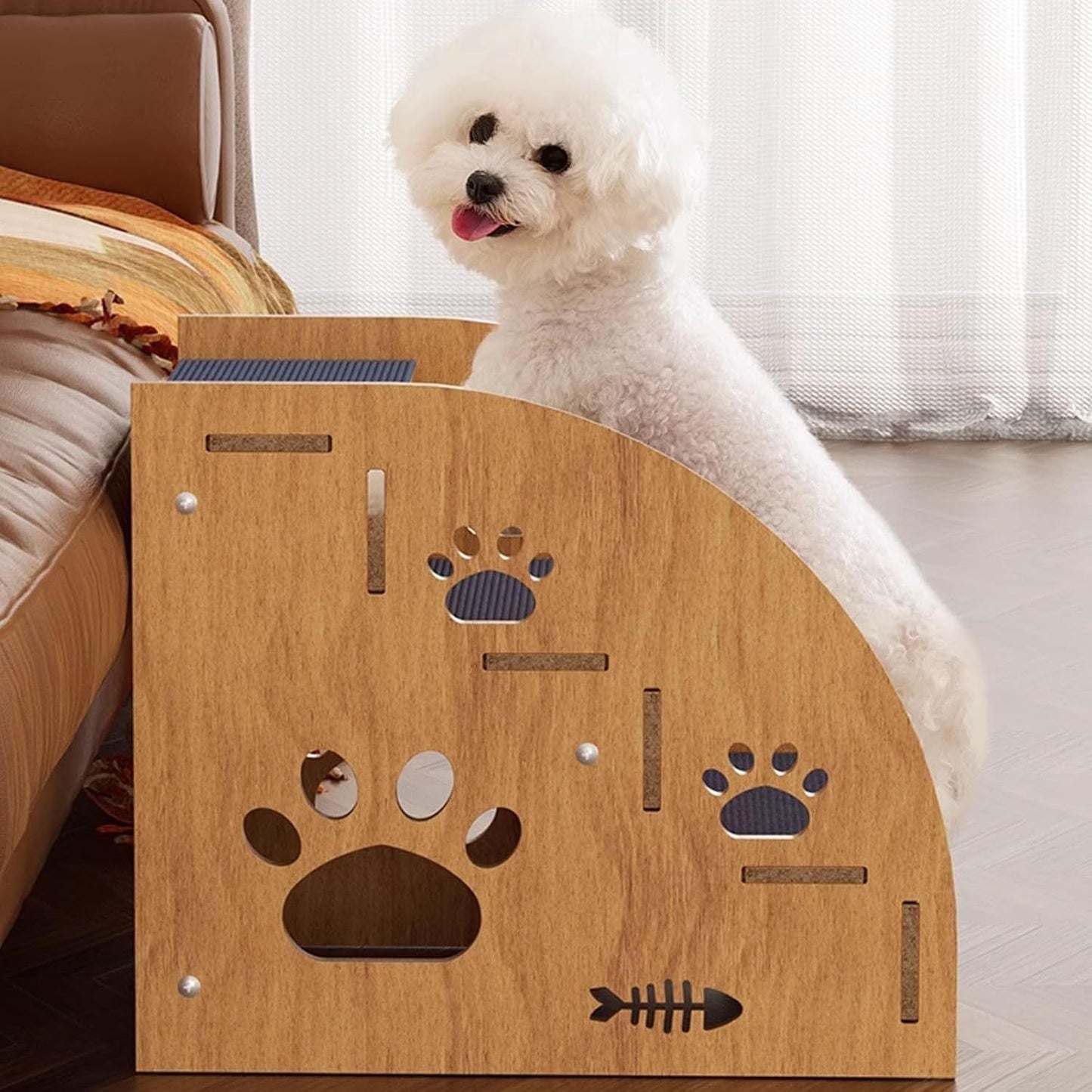 Non-Slip Pet Stairs for Bed and Couch - 3 or 5 Step Dog Steps with Safety Rails and Ramp Design, 15 Inch Height for Small Dogs Cats and Senior Pets, Lightweight Portable Pet Steps