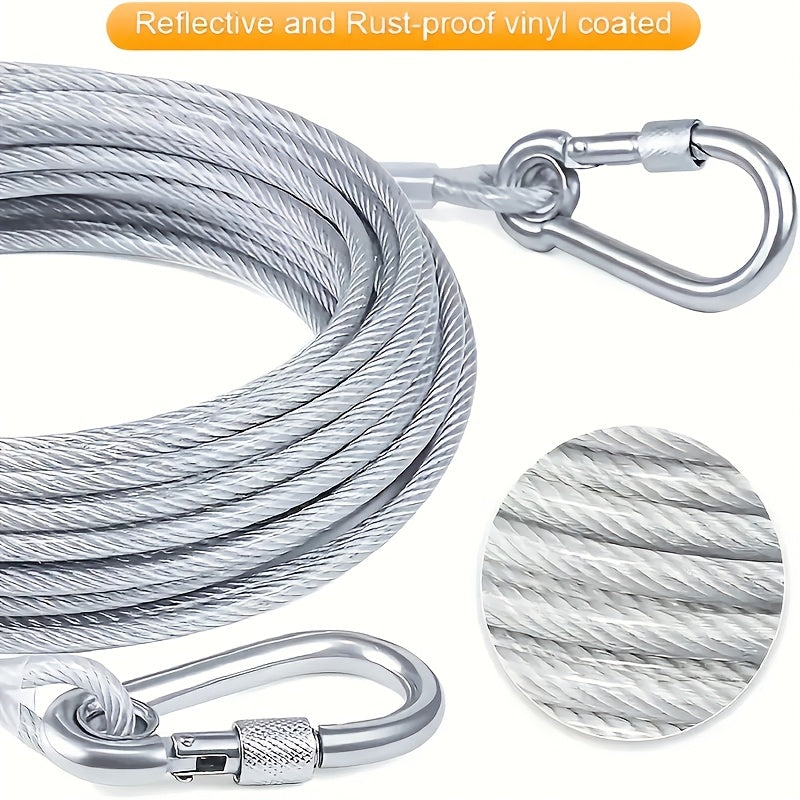 Heavy Duty Dog Tie-Out Cable 250lb with Reflective Design & Stainless Steel Swivel Hook – Tangle-Free Leash for Large Dogs – Yard, Outdoor & Camping – 30"/50ft/177" Options – Velora