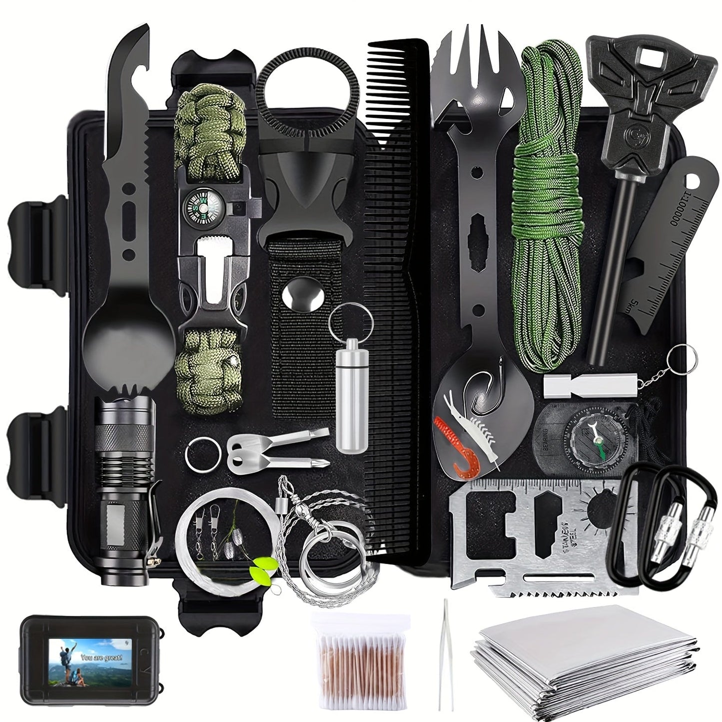 Professional Survival Gear Kit 14, 152 or 258 Piece – Outdoor Emergency Survival Equipment with Fire Starter, Compass & Multitool for Camping, Hiking & Adventure, Best Gift for Men & Women