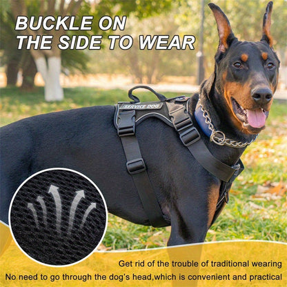 No-Pull Dog Harness Set Reflective Vest with 5 Patches – Adjustable Soft Oxford Mesh Service Dog Harness Front & Back Clip for Small Medium Large Dogs XS to XL