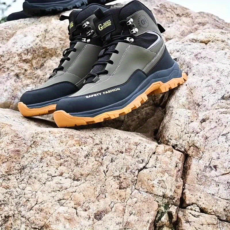 Steel Toe Work Boots for Men Heavy Duty All-Terrain Rubber Sole Cushioned Insole Arch Support Four-Season Construction Industrial Farm Outdoor Boots Black Army Green Sizes US 6-11