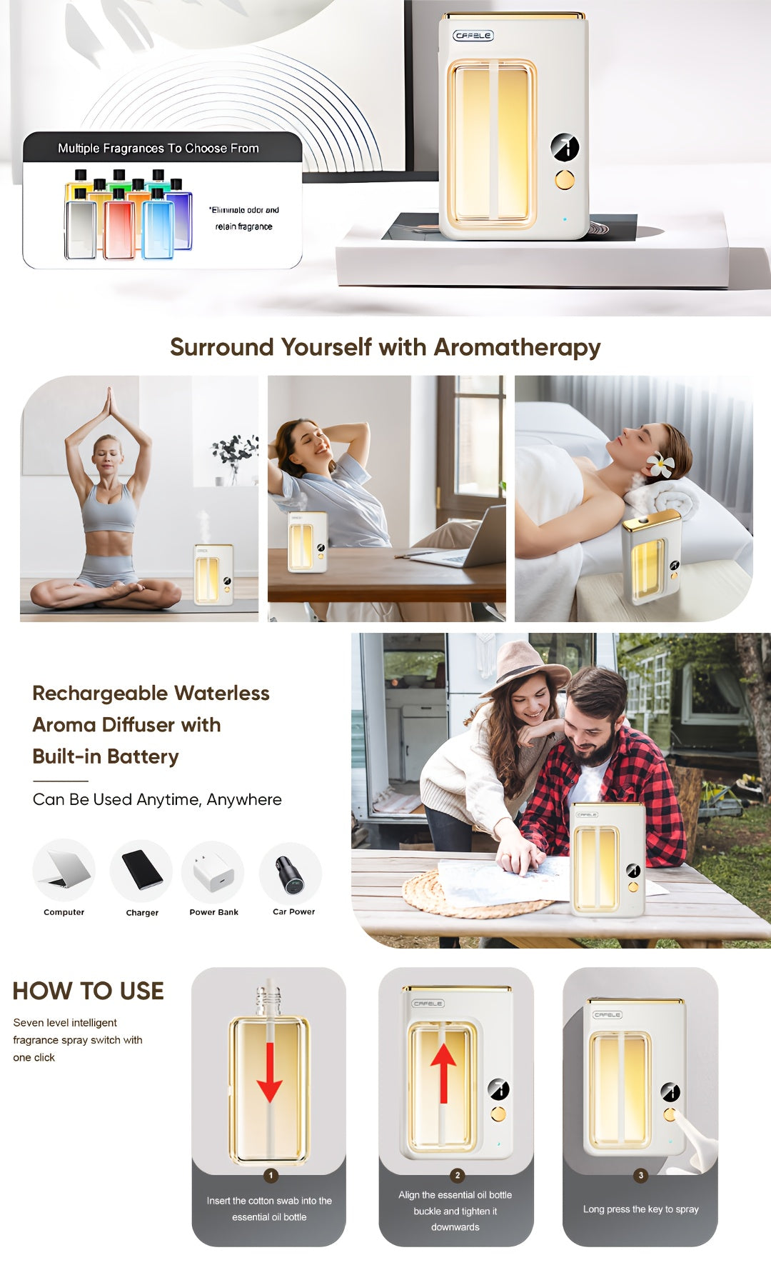 Essential Oil Diffuser & Humidifier with Essential Oils – Ultrasonic Aromatherapy Diffuser, Auto Shut-Off, Quiet Operation, 7 LED Colors for Home, Bedroom, Office & Bathroom, Bundle Options Available
