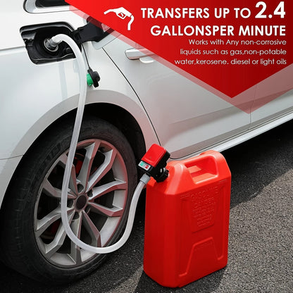 Automatic Fuel Transfer Pump with Auto-Stop - 51 Inch Extra Long Hose, 3.2 Gallons Per Minute, Battery or USB Powered, 4 Can Adapters, Portable Gas Can Pump for Gasoline, Diesel and Oil Transfer