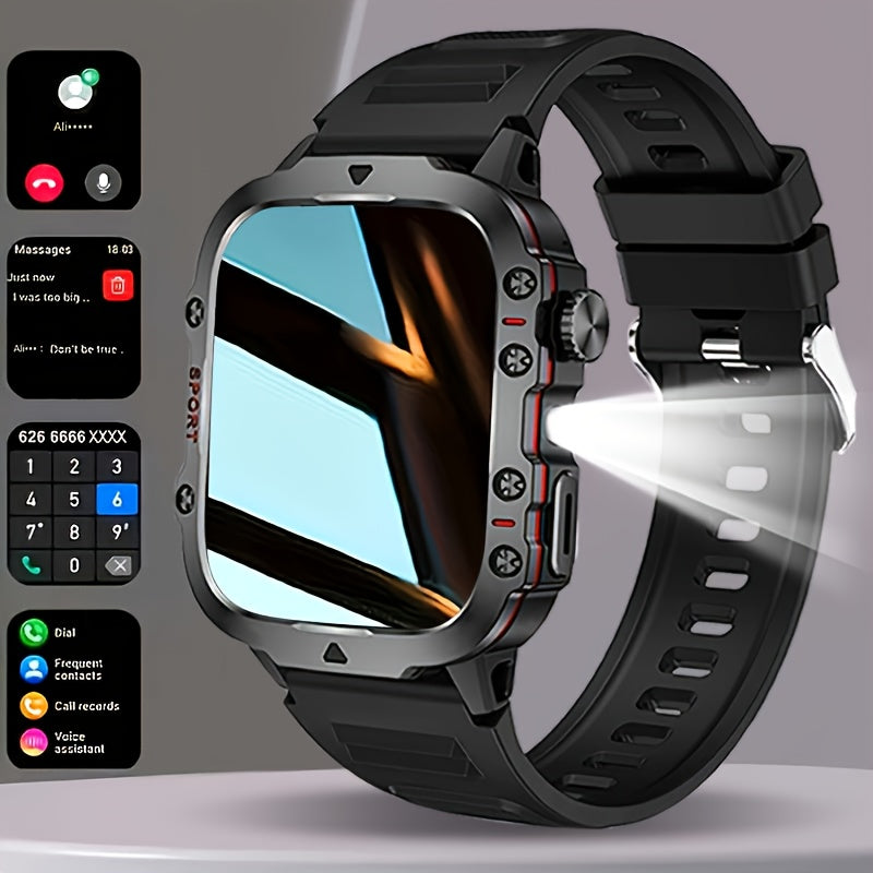 Men's Outdoor Smart Watch 1.81 Inch HD Touchscreen Wireless Calling LED Multiple Sports Modes USB Charging Fitness Tracker Compatible with Android iPhone Silicone Stainless Steel Band Black Gold