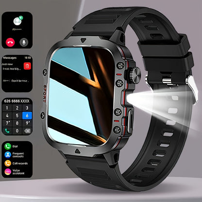 Men's Outdoor Smart Watch 1.81 Inch HD Touchscreen Wireless Calling LED Multiple Sports Modes USB Charging Fitness Tracker Compatible with Android iPhone Silicone Stainless Steel Band Black Gold