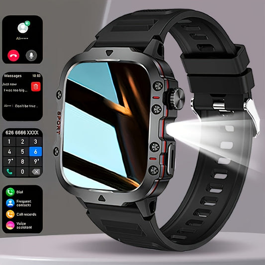 Men's Outdoor Smart Watch 1.81 Inch HD Touchscreen Wireless Calling LED Multiple Sports Modes USB Charging Fitness Tracker Compatible with Android iPhone Silicone Stainless Steel Band Black Gold