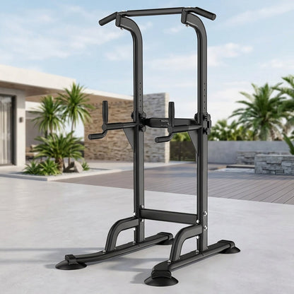 Adjustable Power Tower Dip Station Pull Up Bar for Home Gym 10 Height Levels 65-82.7 Inch 330LBS Capacity 6 Exercise Positions Full Body Strength Training Black Red Yellow Blue Pink Orange
