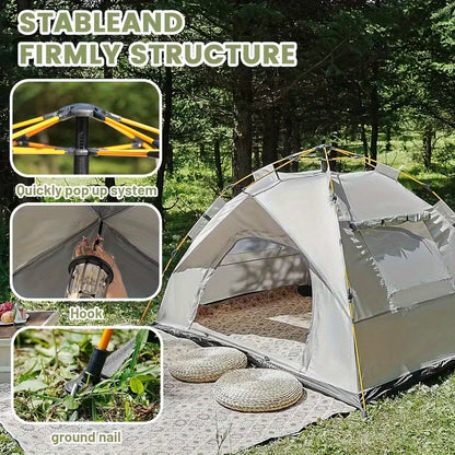 3-Second Instant Pop-Up Camping Tent for 2 Person – Automatic Setup, Fiberglass Poles, Oxford Cloth, All-Season Waterproof, Double Door – for Hiking, Travel, Beach & Backpacking