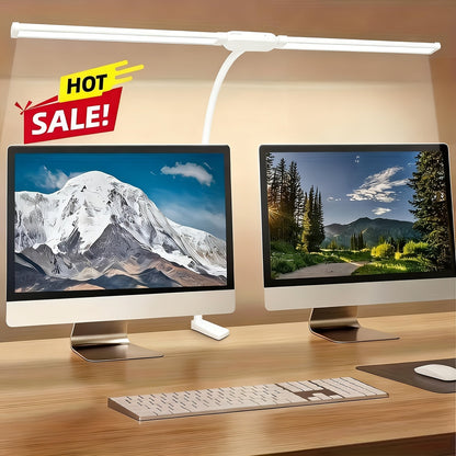 Metal Touch Control LED Desk Lamp – 360° Adjustable Gooseneck Foldable Double Head Anti-Glare USB Powered Eye-Caring Reading Light for Office, Study, Gaming & Home, Monitor Screen Lamp