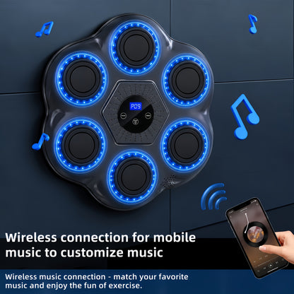 Wall Mounted Music Boxing Machine with LED Lights & Wireless Bluetooth – 9 Speed Levels, 9 Modes, Intelligent Hit Counter, Adjustable Height, No-Drill Install, Home Gym Punching Trainer with Free Boxing Gloves