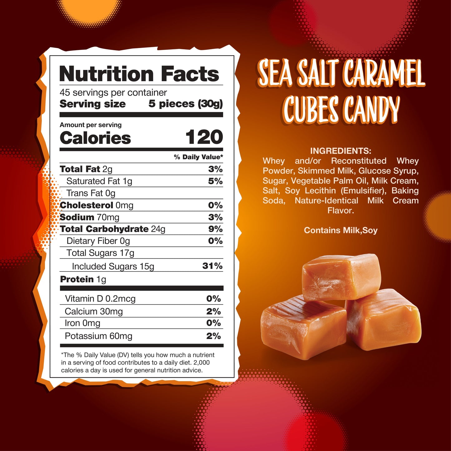 Sea Salt Caramel Cubes Candy 3 Pounds Bulk Pack – About 225 Count, Individually Wrapped, Chewy Caramel Candy for Sharing, Snacking, Gifting, Baking & Candy Bowls