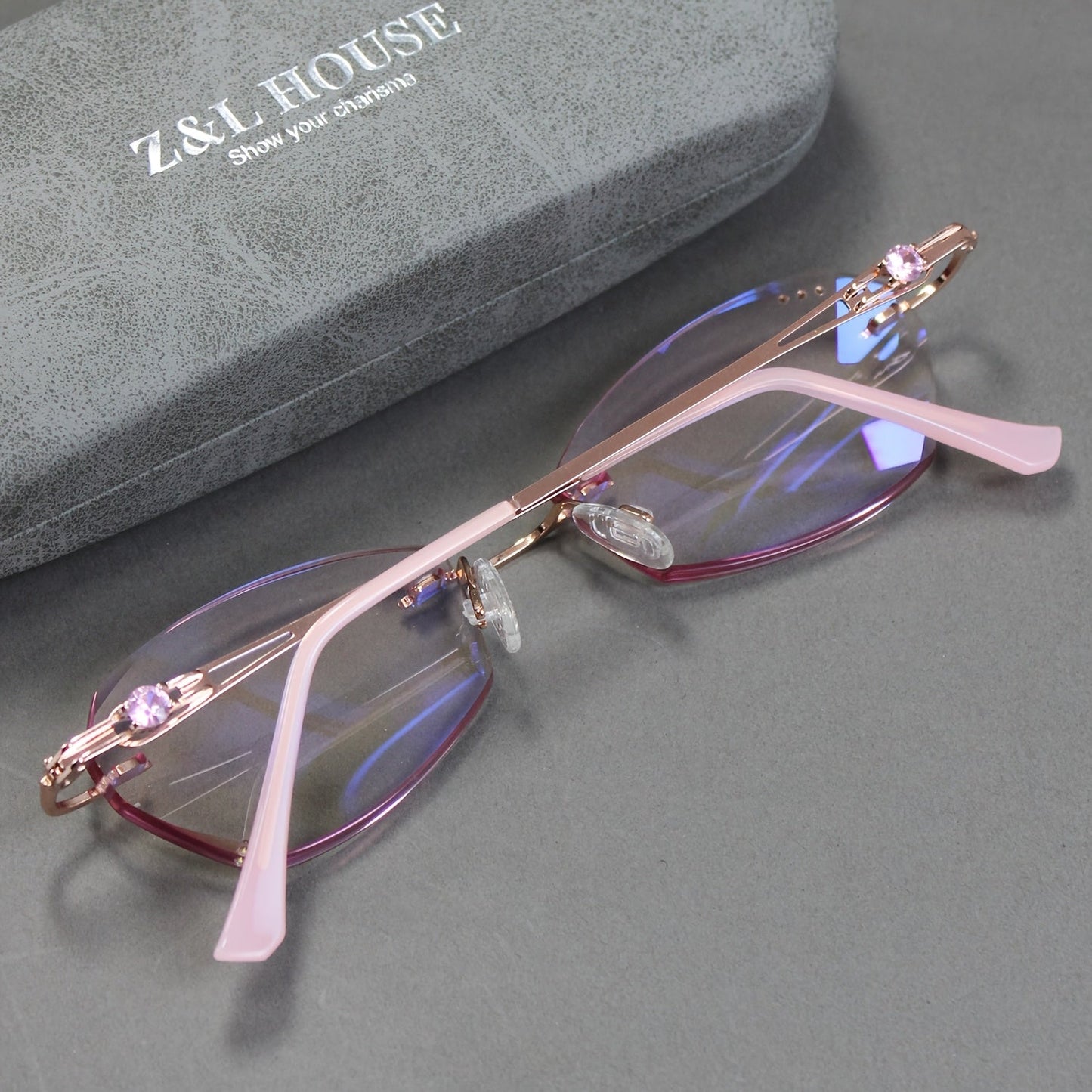 Women's Pink Rhinestone Reading Glasses with Photochromic Lenses – Elegant Mirror Legs, Gold Alloy Hinge, Strengths +100 to +400, Stylish Ladies Readers Gift for Christmas & Birthday