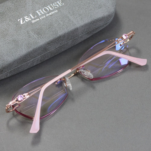 Women's Pink Rhinestone Reading Glasses with Photochromic Lenses – Elegant Mirror Legs, Gold Alloy Hinge, Strengths +100 to +400, Stylish Ladies Readers Gift for Christmas & Birthday