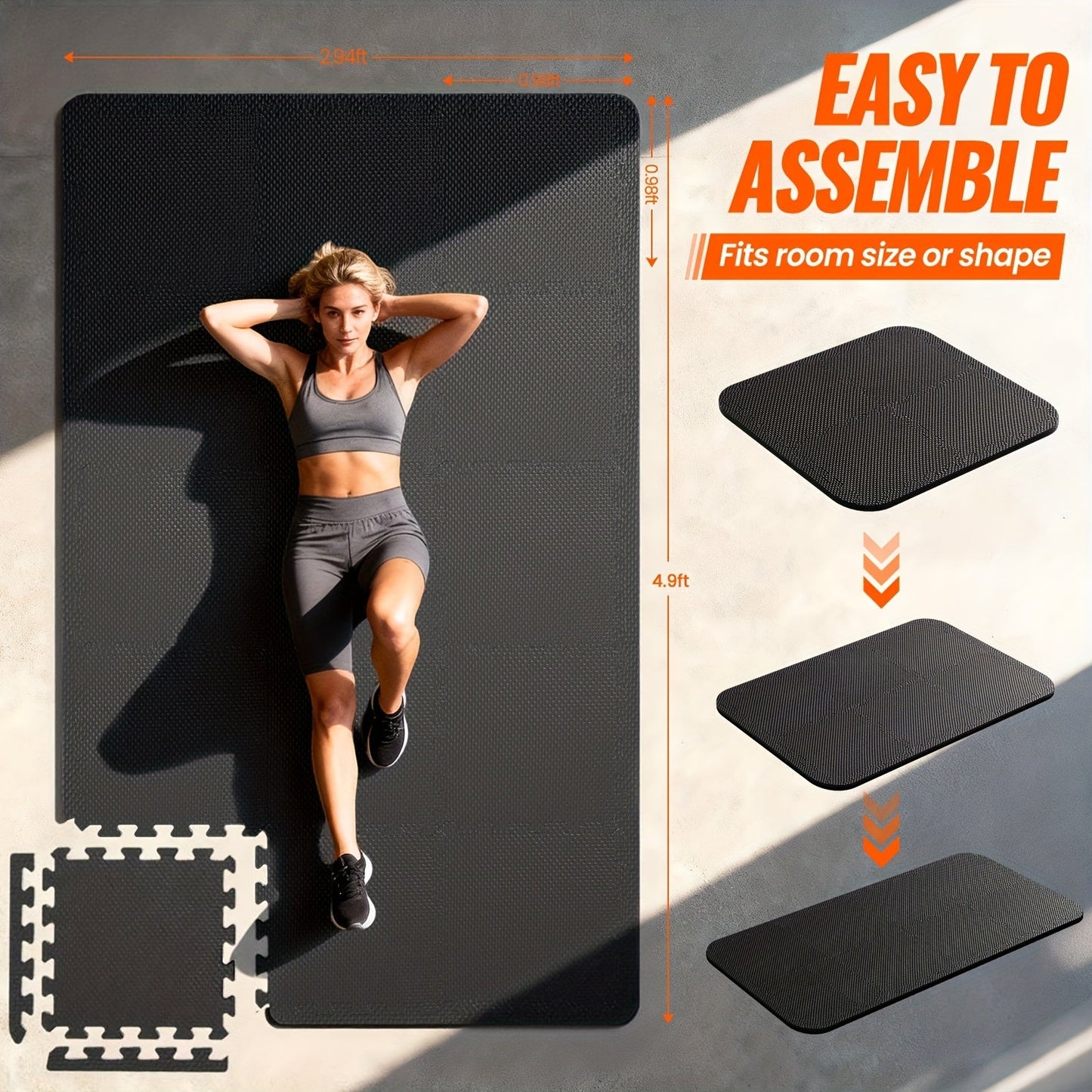 Interlocking Gym Floor Mats 36/48pcs EVA Foam Puzzle Tiles 12"x12" Non-Slip Exercise Mat for Home Gym Garage Playroom Fitness – Includes Border Strips, Coffee & Leaf Pattern
