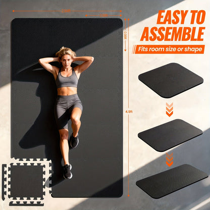 Interlocking Gym Floor Mats 36/48pcs EVA Foam Puzzle Tiles 12"x12" Non-Slip Exercise Mat for Home Gym Garage Playroom Fitness – Includes Border Strips, Coffee & Leaf Pattern