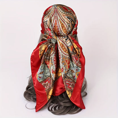 6pcs Vintage Satin Square Scarves for Women – Elegant Polyester Paisley & Floral Headwrap Bandana Set in 6 Designs & Assorted Colors, Perfect for Formal Casual Events Hair Accessories Gift