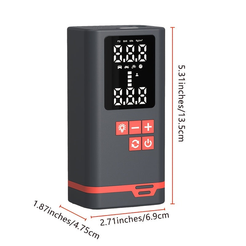 Portable Tire Inflator Air Compressor Wireless – USB Rechargeable, Digital Display, LED Light, Multi-Nozzle Adapter, Lithium Battery, Fits Car, Motorcycle, Bicycle, Sports Balls