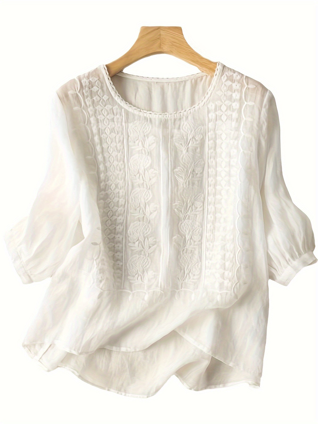 Women's Embroidered Floral T-Shirt Casual Short Sleeve Crew Neck Soft Breathable Tee 4 Colors White Green Yellow Khaki S-XXL