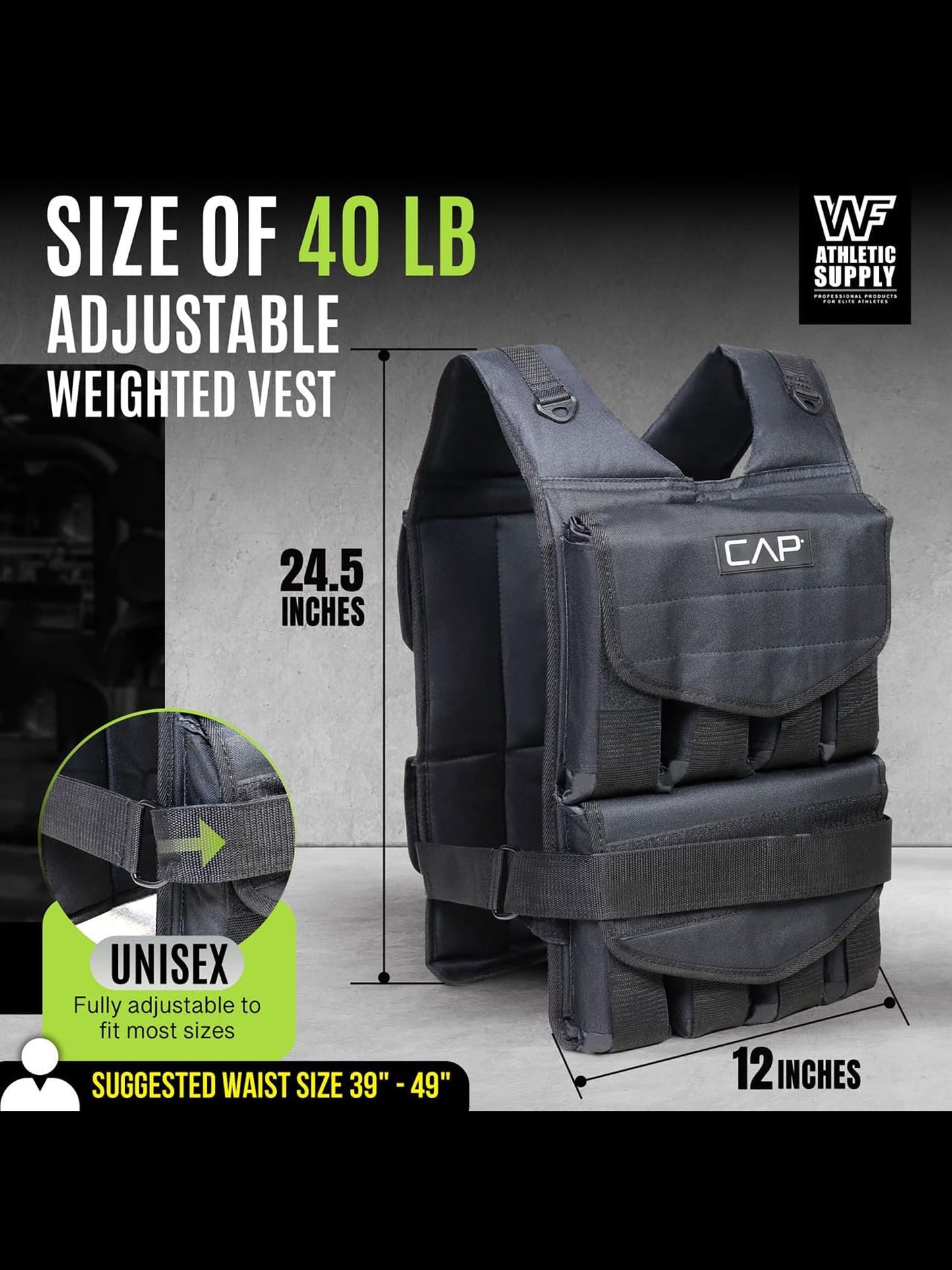 Weighted Vest 40 LB Adjustable for Strength Training Workout & Running – Removable Weight Packets, Reinforced Nylon, Reflective Stripes, Padded Straps, Body Weight Vest for Men and Women