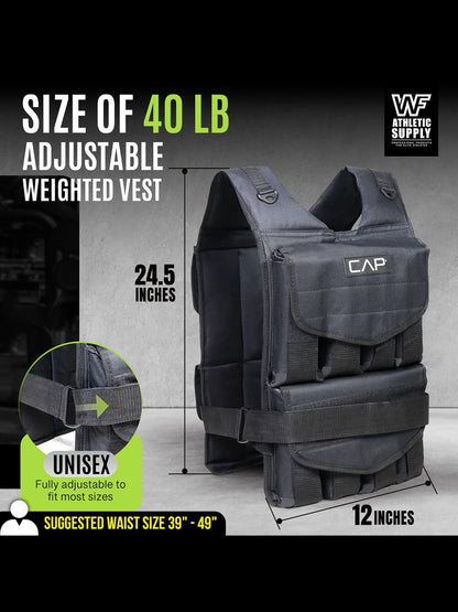 Weighted Vest 40 LB Adjustable for Strength Training Workout & Running – Removable Weight Packets, Reinforced Nylon, Reflective Stripes, Padded Straps, Body Weight Vest for Men and Women