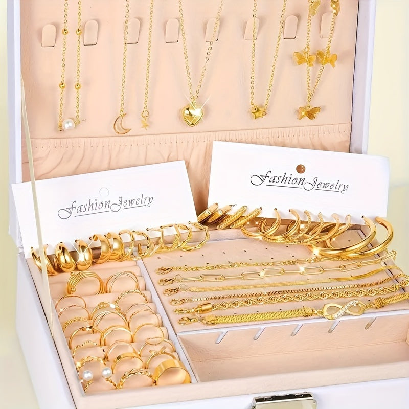 57-Piece Boho Jewelry Set for Women - Bracelets Rings Anklets Earrings Necklaces Gold Silver Elegant Layering Accessories for Daily Wear Vacation Beach Festival & Gift