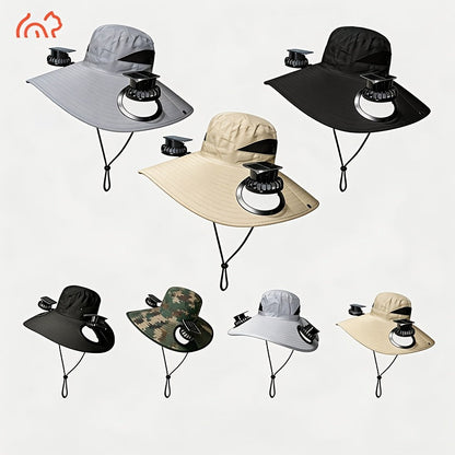 Solar Fan Hat with Dual Fans & USB Charging for Men & Women – Wide Brim Cooling Cap with Long Battery Life for Camping, Hiking, Fishing, Gardening & Outdoor Activities, Black, Dark Gray & Khaki