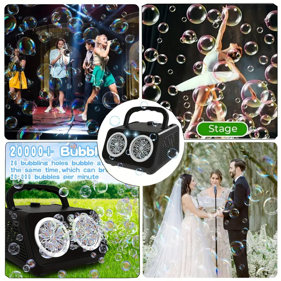 Automatic Bubble Machine Upgraded Thickened 2-Fan Design 20000 Plus Bubbles Per Minute Plugin or Battery Powered Portable Indoor Outdoor Bubble Blower for Birthday Party Wedding Kids White Black