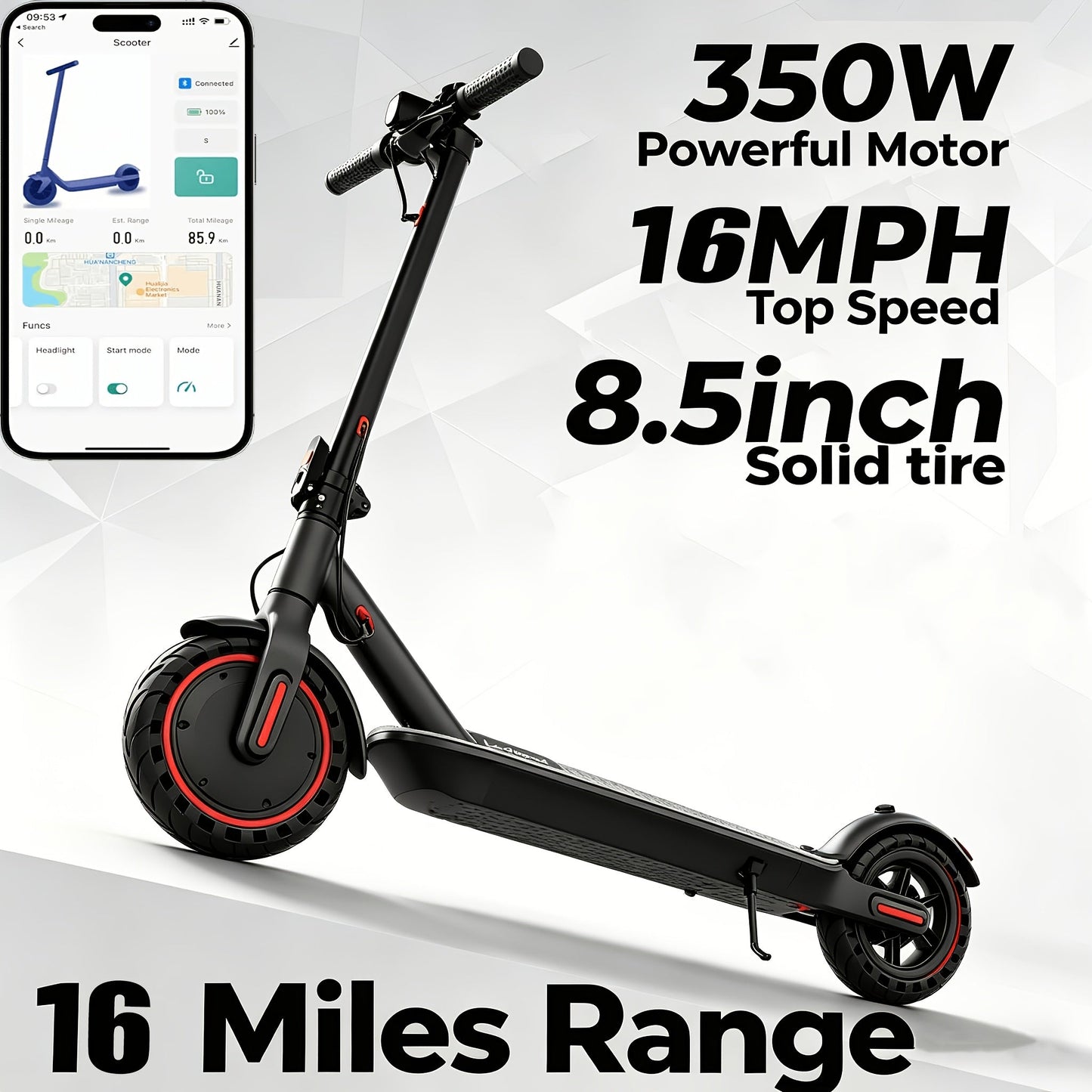 Electric Scooter for Adults 350W/500W Motor Foldable E-Scooter 19MPH Long Range 19 Miles Anti-Skid Solid Tires LCD Display Dual Brake Commuting Scooter with LED Lights Adjustable Speed
