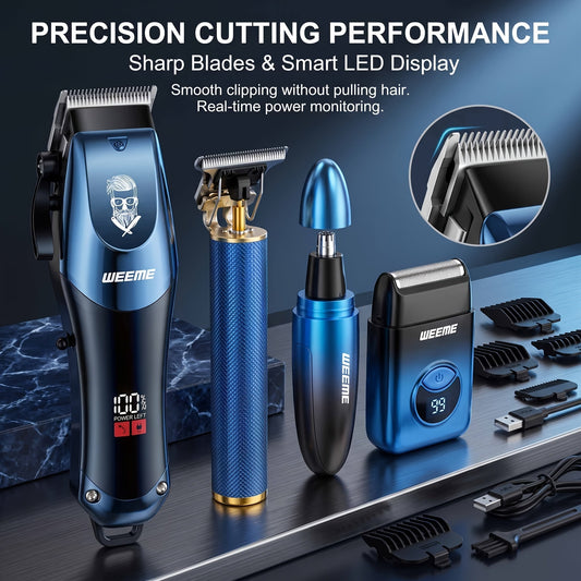 Men's Electric Hair Clipper Grooming Set USB Rechargeable Cordless Nose Hair Trimmer Shaver Kit 2/4/5-Piece Professional Lithium Battery Father's Day Birthday Gift for Men Home Barber