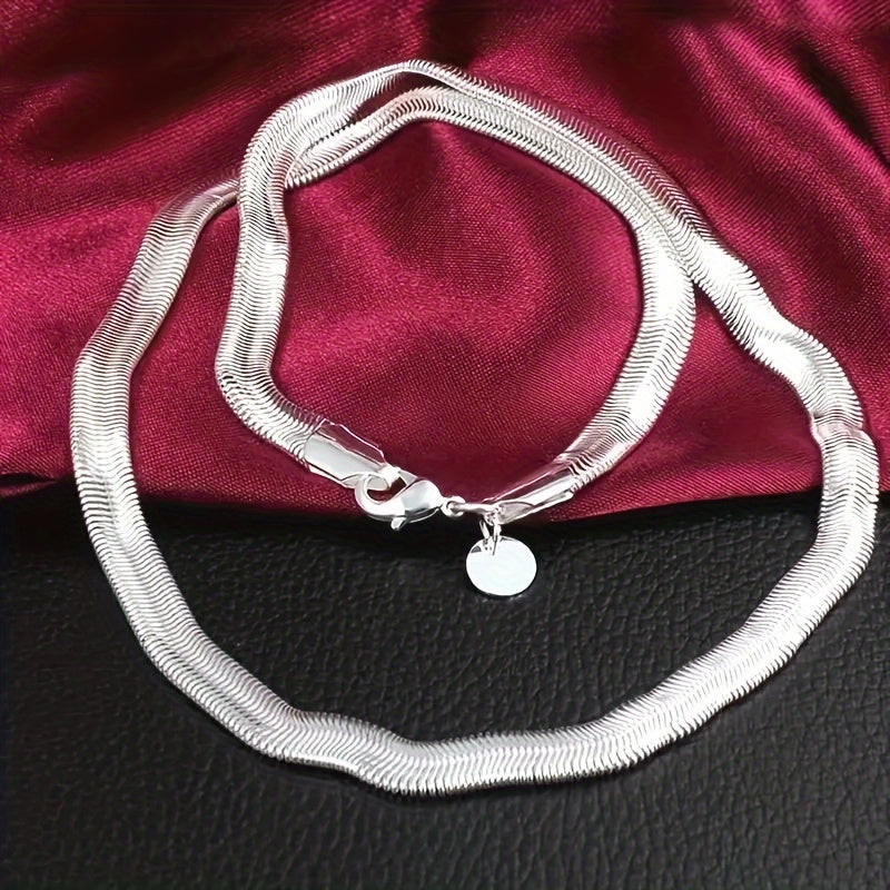 925 Sterling Silver Flat Snake Chain Necklace – Sleek Minimalist Unisex Jewelry, 20 Inch Smooth Serpentine Chain, Perfect Gift for Weddings, Parties, Christmas & Holidays