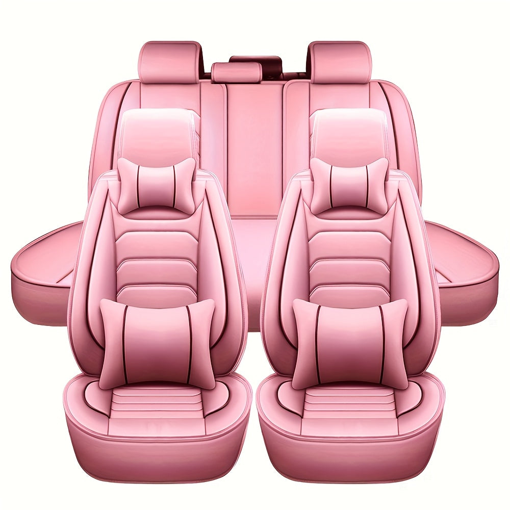 Faux Leather Car Seat Covers 5-Seat Full Set – Waterproof 360° All-Weather Protection, Soft Foam Padding, Non-Slip Grip, Universal Fit for Cars Trucks Sedans SUVs, 6 Colors Available