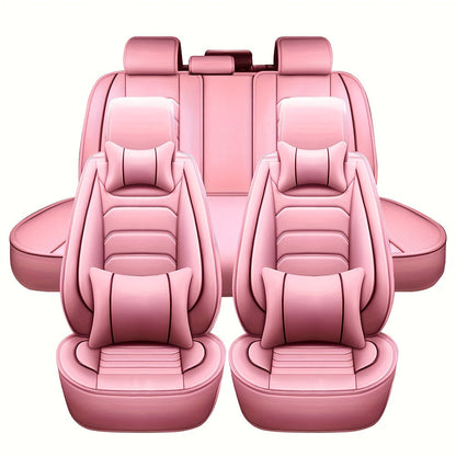 Faux Leather Car Seat Covers 5-Seat Full Set – Waterproof 360° All-Weather Protection, Soft Foam Padding, Non-Slip Grip, Universal Fit for Cars Trucks Sedans SUVs, 6 Colors Available