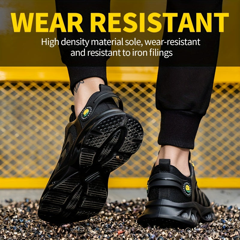 Men's Steel Toe Safety Shoes Wide Width Puncture-Proof with Rotating Buckle – Non-Slip Cushioned Work Boots for Construction, Industrial & Warehouse, Sizes US 6.5–13.5