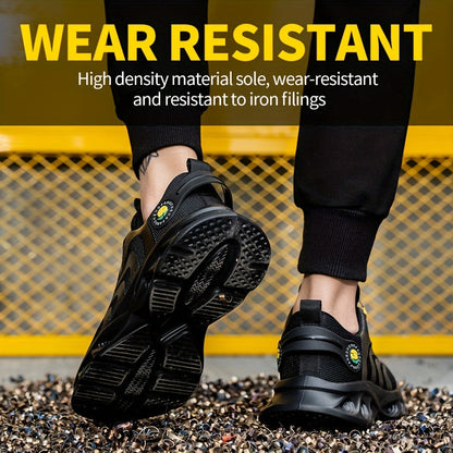 Men's Steel Toe Safety Shoes Wide Width Puncture-Proof with Rotating Buckle – Non-Slip Cushioned Work Boots for Construction, Industrial & Warehouse, Sizes US 6.5–13.5