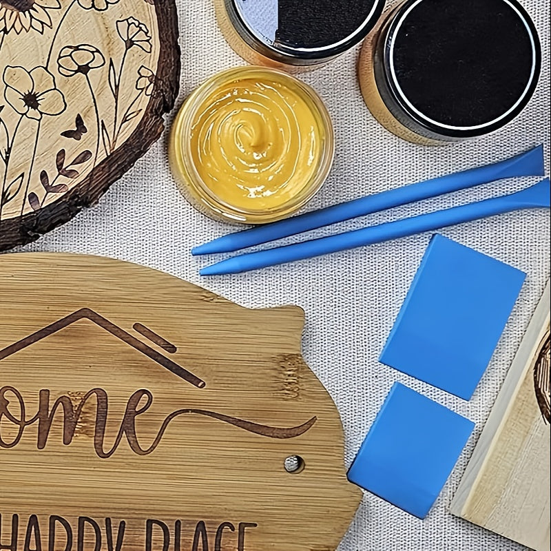 Wood Burning Paste Kit 6 Jars 1.5OZ Heat Activated Gel with Burning Pens & Tools, Pyrography Stencil Etching Cream for Wood Canvas Denim, DIY Craft Set for Beginners & Artists