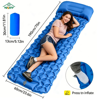 Inflatable Camping Sleeping Pad - Ultralight Mattress with Pillow & Built-In Foot Pump, Compact Portable Mat for Backpacking, Hiking, Car Travel, Beach & Tent Camping, Multiple Colors