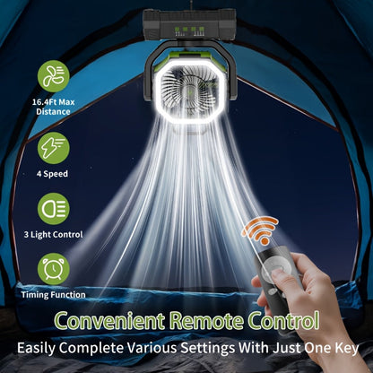 Battery Powered Camping Fan 20000mAh 59H Runtime – Rechargeable Portable Oscillating Fan with Remote, 4 Speeds, LED Light & Hook for Tent Outdoor Patio Garage Hurricane Power Outage