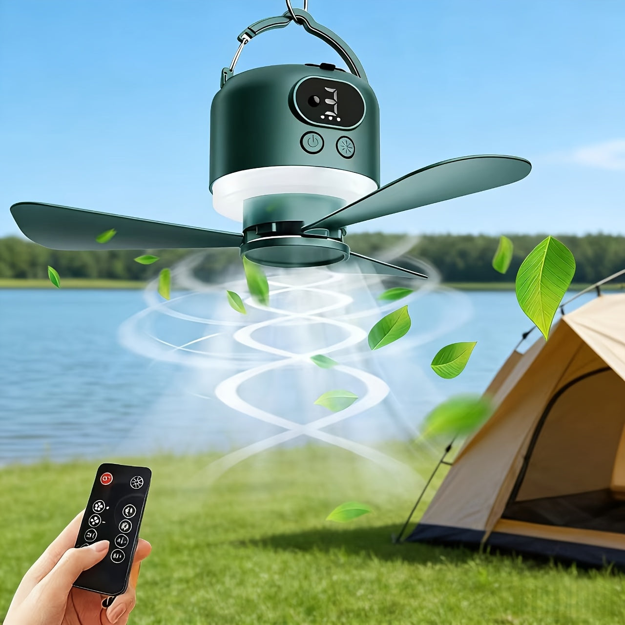 Portable Camping Ceiling Fan 10400mAh USB Rechargeable – Tent Fan with Remote Control, LED Light, Detachable Blades & 4-Speed Settings for Camping, Outdoor, RV, Bedroom & Home Use