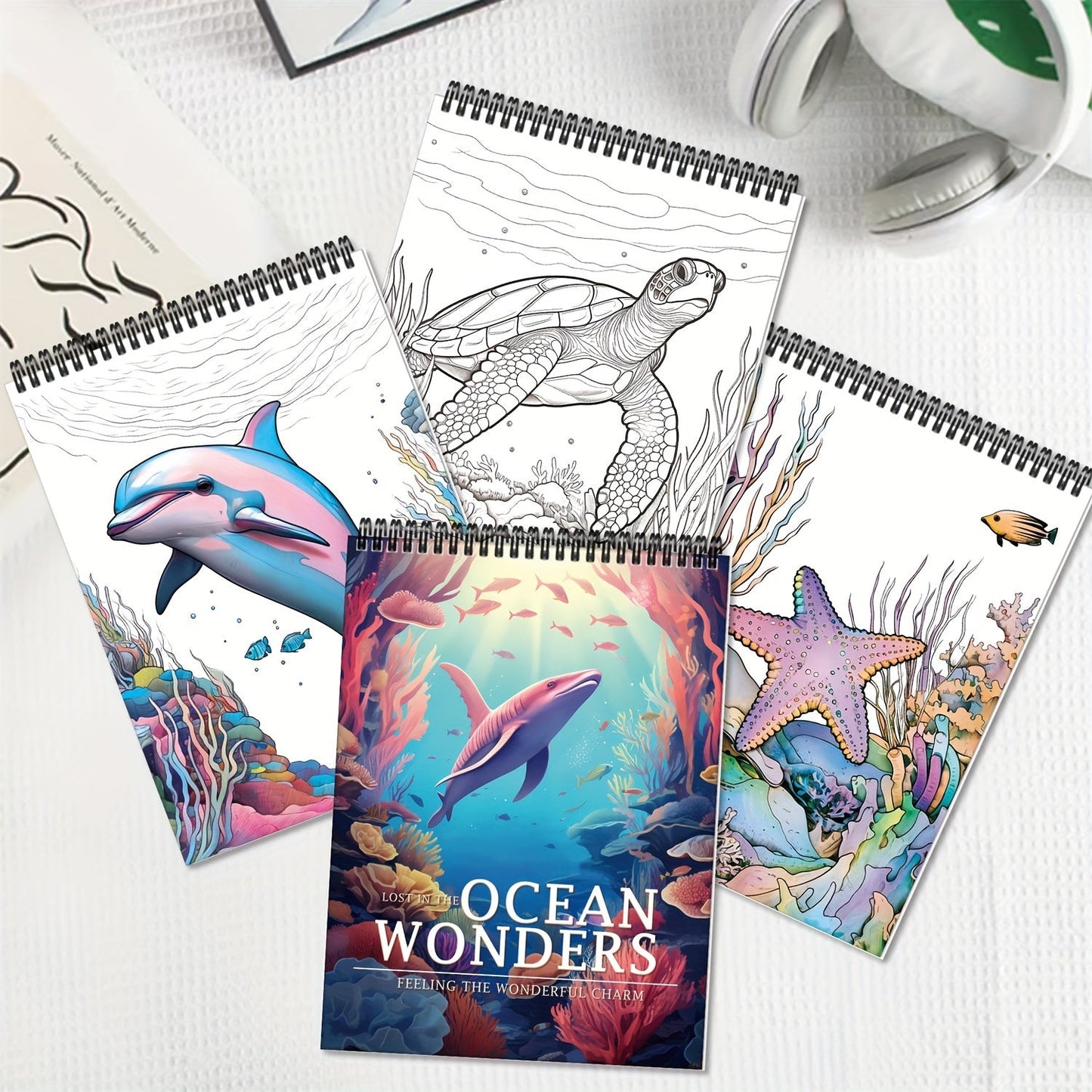 Adult Coloring Books Set of 5 with 150 Unique Designs – Spiral Bound Mindfulness Art Books Featuring Butterflies, Cats, Ocean, Cottage & Magical Wishes – Perfect Stress Relief Gift for Women, Men & Teens